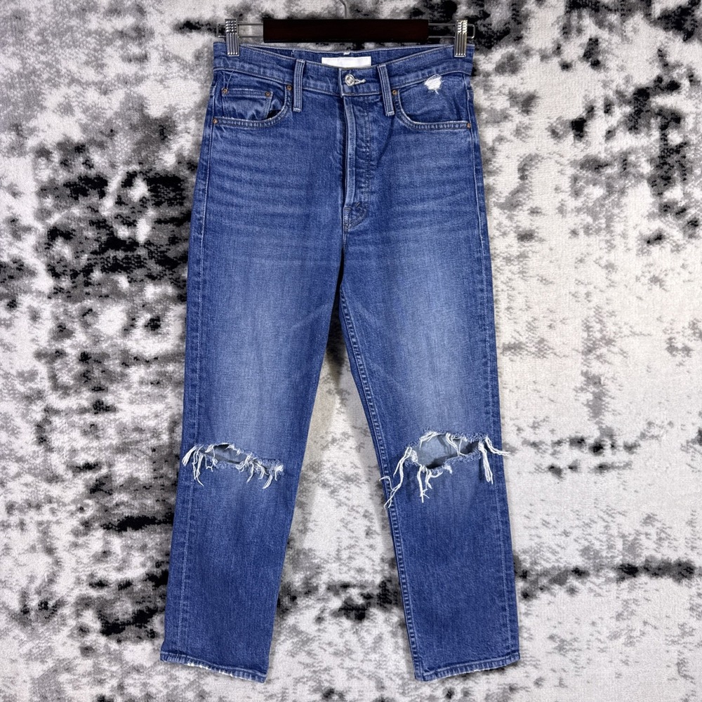 Mother Superior Tomcat Jeans Womens Size 27 Distressed Knee Buttonfly Crop